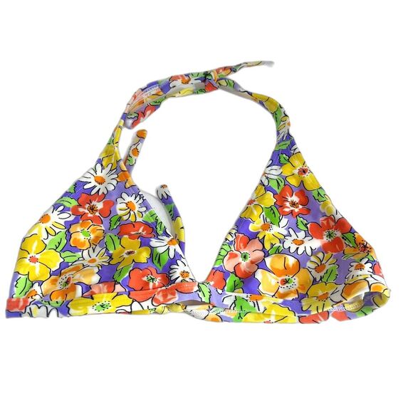 y2k Vintage Purple and Yellow Floral Triangle Bikini Top Women's Size S - Picture 1 of 4